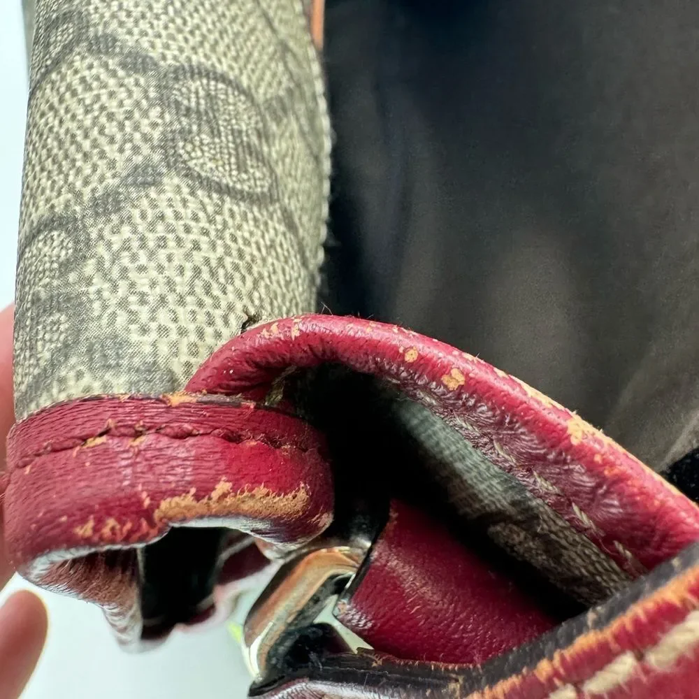 Auth Gucci Brown Supreme PVC Red Leather Trim Messenger Bag Monogram Sherry Line - Picture 16 of 16